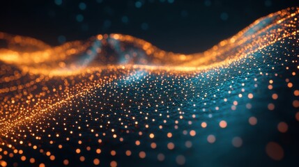 Poster - Abstract glowing waves with colorful dots in a dark background