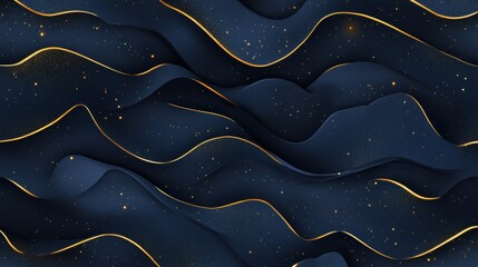 Poster - Elegant Fluid Waves with Golden Accents on Dark Background