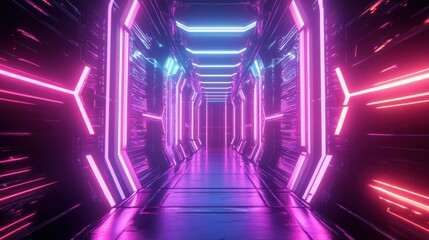 Poster - Futuristic Neon Corridor with Vibrant Lights and Smooth Surfaces