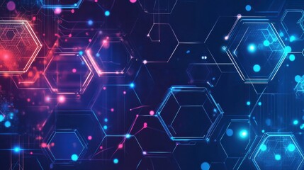 Fototapete - Vibrant Futuristic Hexagonal Network with Colorful Light Effects