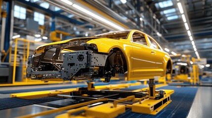 Poster - Cutting-edge car assembly plant with autonomous robots handling complex installation tasks.