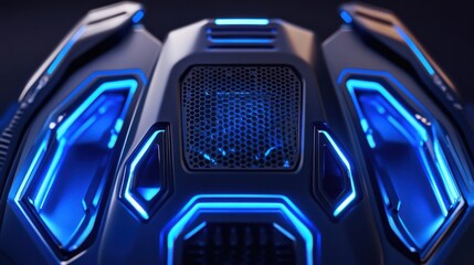 Poster - Futuristic Device with Glowing Blue Accents and Mesh Design