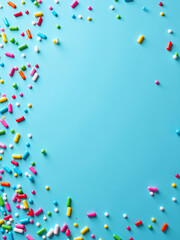 Poster - Colorful Sprinkles On A Blue Background Create A Festive Design Suitable For Various Projects Including Banners Posters Flyers Cards And Brochures.