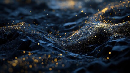 Poster - Surreal Dark Waves with Sparkling Golden Particles in Space Atmosphere