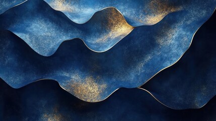 Poster - Abstract Waves of Blue and Gold Creating a Tranquil Design Scene