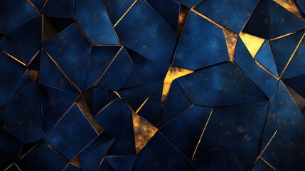 Poster - Abstract Blue and Gold Textured Background with Geometric Shapes