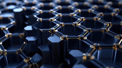 Poster - Intricate 3D Geometric Structure with Dark and Gold Elements