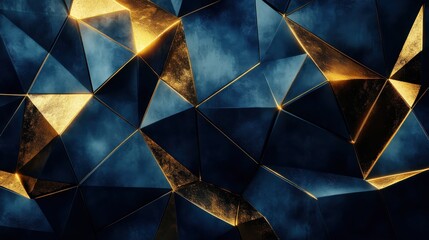 Poster - Abstract Geometric Background with Blue and Gold Color Palette