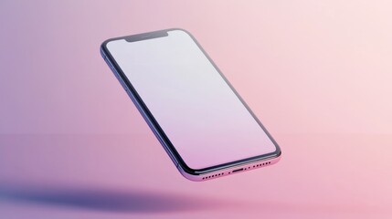 Poster - Floating phone mockup, isolated on a neutral gradient, blank screen for advertising use.