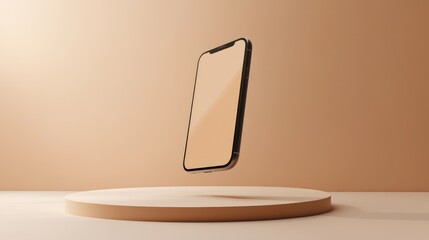 Poster - Floating phone mockup, isolated on a neutral gradient, blank screen for advertising use.