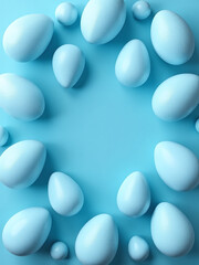 Poster - Classic Blue Easter Eggs With Various Textures On A Matching Seamless Blue Background In Web Banner Format.