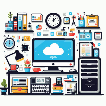 computer, technology, digital, business, communication, laptop, tech, device, design, pc, work, internet, office, web, desktop, monitor, employee, information, modern, data, electronic, vector, backgr