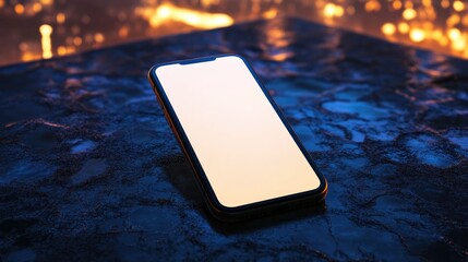 Poster - Floating smartphone template mockup, blank screen glowing, realistic shadows and reflections.