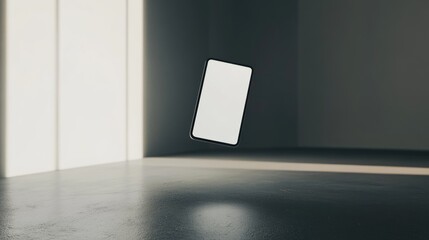 Poster - Floating smartphone with a blank white display, ideal for UI presentation.