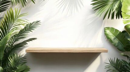 Poster - Natural Greenery Frame Surrounding Minimalist Wooden Shelf