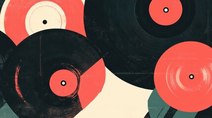 Poster - Abstract Design with Vinyl Records and Geometric Shapes