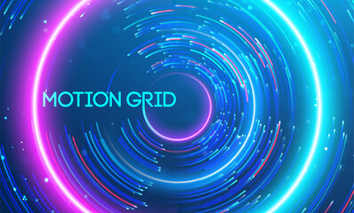 Fototapete - Motion grid visualized with radiant circular streaks in a futuristic design. Big data and data science integration with advanced technology and artificial intelligence concepts.