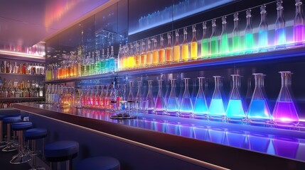 Poster - Futuristic molecular gastronomy lab with test tubes and digital food analysis.