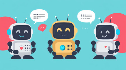Poster - Robot technology at online support service, vector illustration, bot character help man customer from screen, conversation with ai.