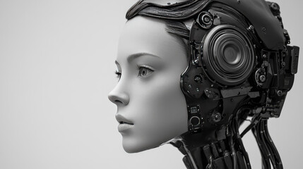 Poster - Robot technology at online support service, vector illustration, bot character help man customer from screen, conversation with ai.