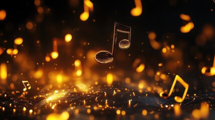 Poster - Sparkling Music Notes on a Dark Background with Golden Glow