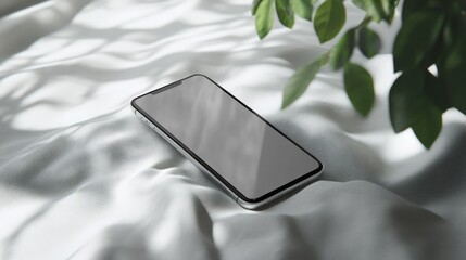 Poster - High-end smartphone mockup floating in a soft light environment, blank screen for presentation.