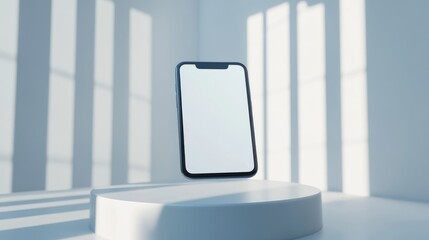 Poster - High-end smartphone mockup floating in a soft light environment, blank screen for presentation.
