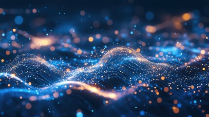 Fototapete - Abstract Digital Wave with Colorful Bokeh and Light Particles
