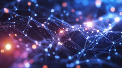 Fototapete - Abstract Connections in Bright Blue and Orange Light Background