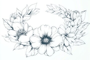  Elegant Floral Wreath: Line Art Botanical Print for Invitations & Decor
