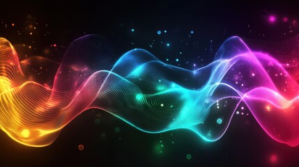 Poster - Colorful Abstract Waves with Light Effects on Dark Background