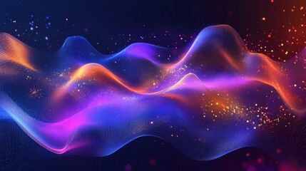 Fototapete - Vibrant Abstract Wavy Light Patterns with Colorful Glow Effects