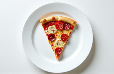 Poster - A Slice Of Pizza Sits Alone On The Center Of A Clean White Dinner Plate.