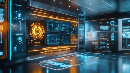 Poster - Holographic interface displaying a futuristic solar power control system.