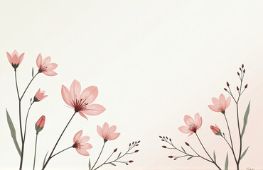 Aufkleber - A Minimalist Vector Design Features A Subtle Abstract Background Adorned With Delicate Floral Elements And Gentle Lines Throughout.