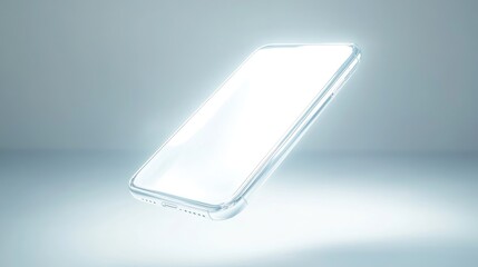 Poster - Levitating mobile phone mockup with a high-gloss finish, blank screen radiating soft light.