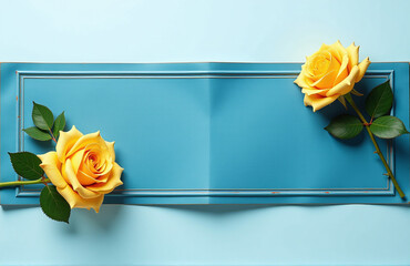 Poster - A Long Banner Features A Simple Yet Elegant Design Of Two Yellow Roses On A Classic Blue Background.