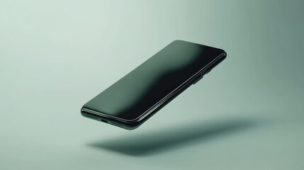 Poster - Levitating smartphone at a perfect angle, sleek metallic finish, blank display for branding.