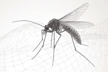 Detailed Illustration of a Mosquito with a Wireframe Design