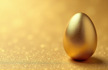 Aufkleber - A Golden Easter Egg Sits Atop A Luxurious Flat Lay Greeting Card With A Lavish Gold Foil Background.