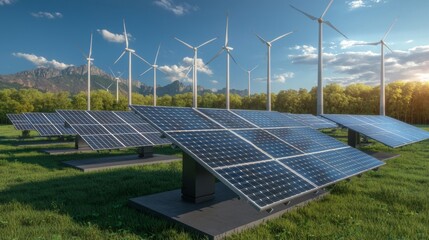 Wall Mural - high tech sustainable energy control hub overseeing renewable power network