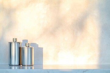 Poster - capture close-up of sleek modern kitchen gadgets on minimalist counter with ample negative space