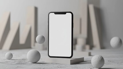 Poster - Minimal floating phone mockup, blank screen for advertising, luxury product showcase.