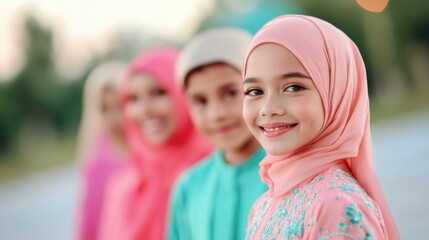 Poster - capture joyful family gathering in colorful traditional attire celebrating eid al-fitr smiles and cultural dress add