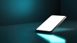 © Sampao - Modern smartphone mockup hovering over a reflective surface, blank screen emphasizing design.