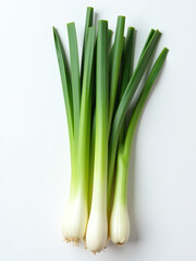 Aufkleber - A Cluster Of Scallions Is Arranged Neatly On A Plain White Surface To Capture Their Delicate Appearance Photographically.