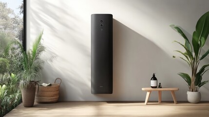 Poster - Smart water heating system with remote-controlled temperature settings and sleek design.