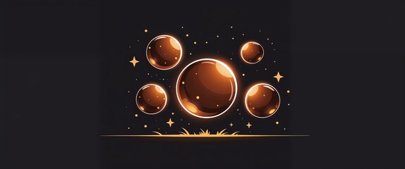 Wall Mural - brown glowing orbs abstract cartoon on plain dark black background illustration