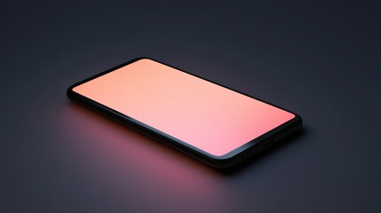 Poster - Ultra-thin mobile phone mockup floating at a tilted angle, blank touch screen glowing faintly.