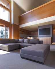 Wall Mural - Modern living room with natural light and spacious design in a contemporary home